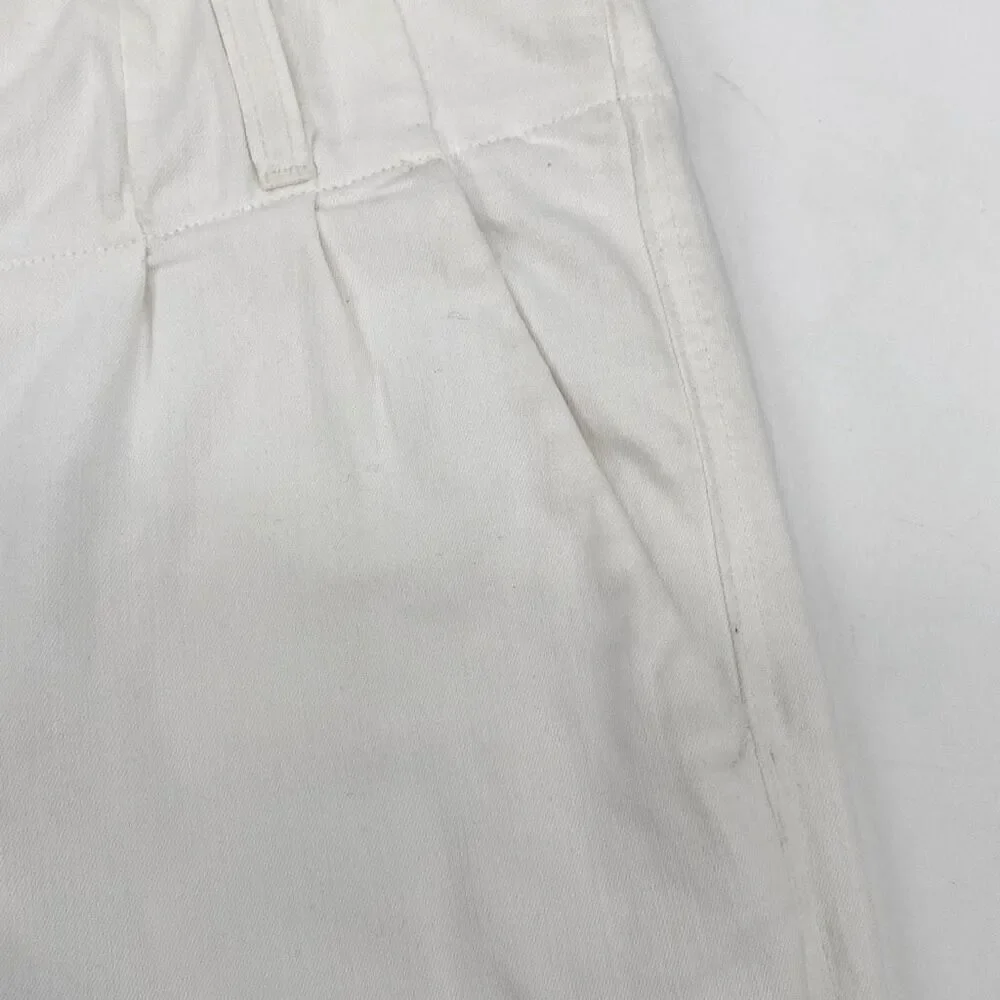 Alice + Olivia High-Rise Pleated Front Stretch Tapered Jeans Cropped Pants White